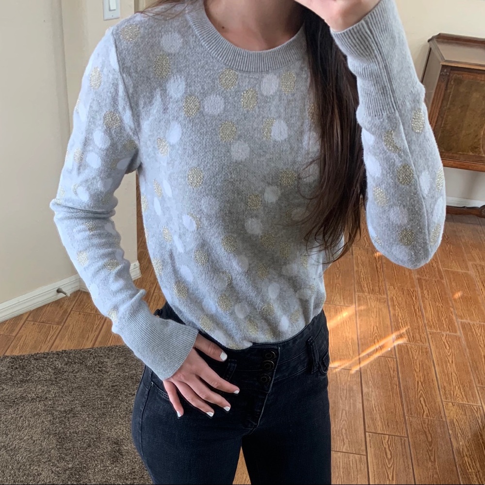 Grey Sweater w/ White & Gold Polka Dots